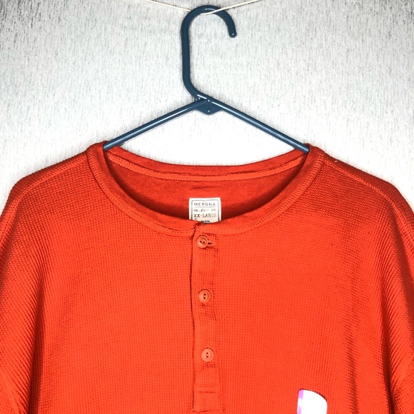 NWT Merona Shirt Men's XXL Rust Orange Thermal Waffle Knit Henley Long Sleeve - Picture 2 of 13